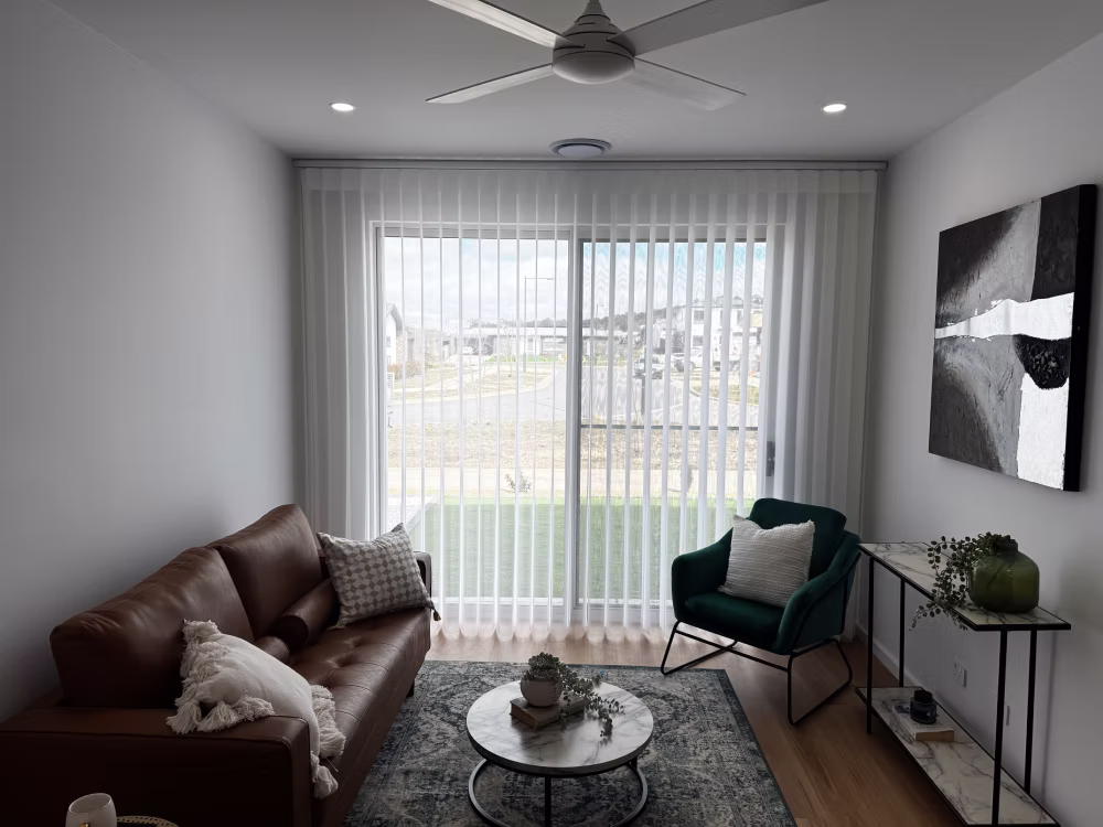 Soft vertical drapes for large windows