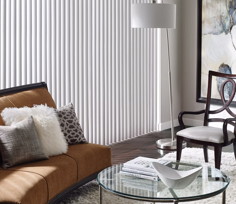 Soft fabric vertical drapes for natural light diffusion